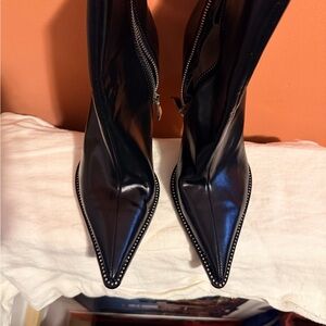 LIKE NEW Black Heeled Boots with Stud Accents